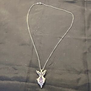Vintage Sterling Silver Gothic Amethyst Pendant Necklace